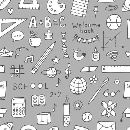 Hand drawn seamless pattern with school elements. welcome background. back to school background. vector illustrationのイラスト素材