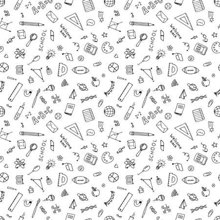 Back to school seamless pattern with hand drawn educational school elements. welcome back. vector illustrationのイラスト素材