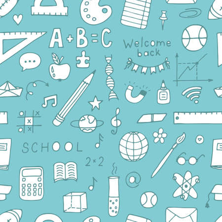 Seamless pattern with hand drawn school elements. back to school. welcome back. vector illustrationのイラスト素材