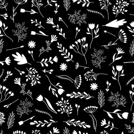 Seamless pattern with hand drawn flowers. Cute floral background. Texture for textile, wrapping, fabric, print, wallpaper. vector illustrationのイラスト素材