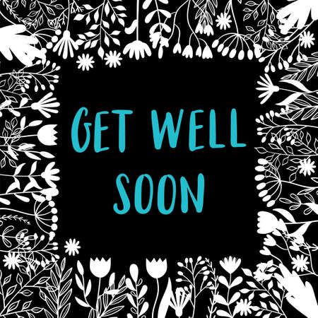 Get well soon. Inspirational and motivating phrase. Quote, slogan. Lettering design for poster, banner, postcard. vector illustrationのイラスト素材