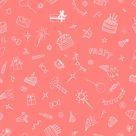 Birthday seamless pattern. happy birthday. Cute doodle background. Hand drawn party theme. vector illustrationのイラスト素材