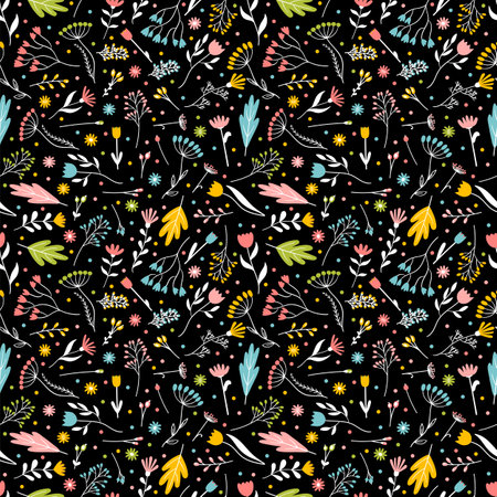 Seamless pattern with hand drawn flowers. floral background. Trendy texture for wrapping, fabric, print, textile, wallpaper. vector illustrationのイラスト素材