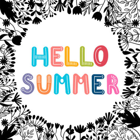 hello summer. Inspirational and motivating phrase. Lettering design for poster, banner, postcard. Quote, slogan. vector illustrationのイラスト素材