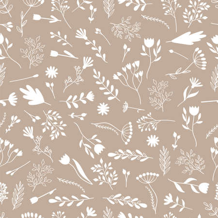 Seamless pattern with hand drawn flowers. Cute floral background. Texture for fabric, wrapping, print, textile, wallpaper. vector illustrationのイラスト素材