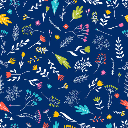 Seamless pattern with hand drawn flowers. floral background. Trendy texture for print, wrapping, fabric, textile, wallpaper. vector illustrationのイラスト素材