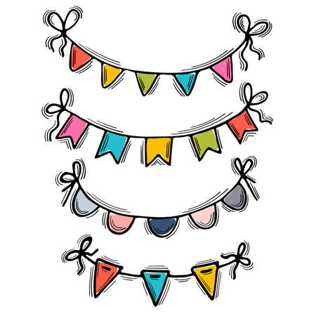 Set of hand drawn festive garlands. Wedding, anniversary, birthday, party, Christmas. sketch style. vector illustrationのイラスト素材