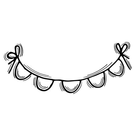 Hand drawn birthday garland and flags. sketch style. holiday decoration. vector illustrationのイラスト素材