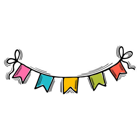 Hand drawn festive garland. Wedding, anniversary, birthday, party, Christmas. Sketch, doodle. vector illustrationのイラスト素材