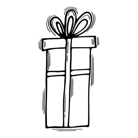 hand drawn gift box. Doodle present with ribbon. Surprise. Birthday, Christmas, wedding. vector illustrationのイラスト素材