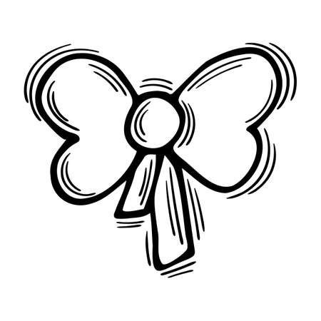 Hand drawn ribbon or bow on white background. Doodle. decorative element. vector illustrationのイラスト素材
