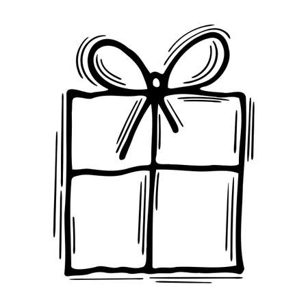 hand drawn gift box. Doodle present with ribbon. surprise. Birthday, wedding, Christmas. vector illustrationのイラスト素材