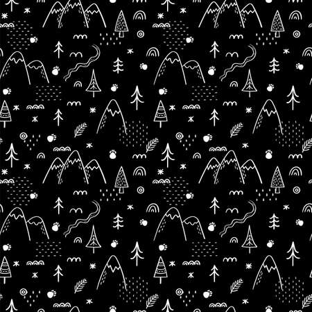 Seamless pattern with forest design. Scandinavian style. hand drawn background. woodland life. vector illustrationのイラスト素材