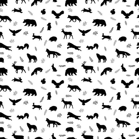 Seamless pattern with wild forest animals. woodland life. Background for fabric, clothing, textile, wrapping paper. vector illustrationのイラスト素材