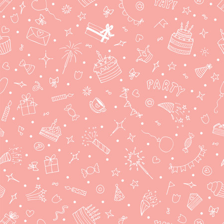 Hand drawn party seamless pattern. Cute doodle background. birthday theme. happy birthday. vector illustrationのイラスト素材