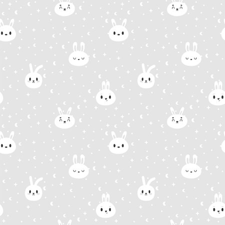 Seamless pattern with cute bunny. Hand drawn background with cartoon rabbits. Nursery style. Vector illustrationのイラスト素材