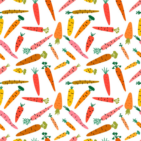 Seamless pattern with hand drawn carrots. Vegetarian ornament. Healthy food. Cartoon vegetables....