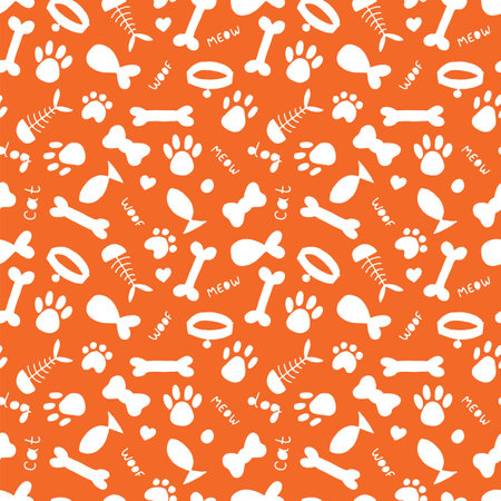 Cute pet seamless pattern. Hand drawn animal background for pet shop, store or vet. Veterinary medicine. Vector illustrationのイラスト素材