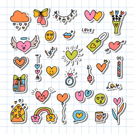 Collection of romantic objects and symbols. Love, wedding, date, Valentine. Hand drawn, doodle, sketch style line. Vector illustrationのイラスト素材