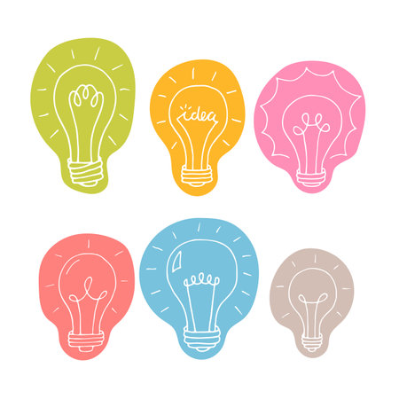 Hand drawn light bulbs. Doodle light bulb. Idea concept. Sketch, minimalistic design. Vector illustrationのイラスト素材