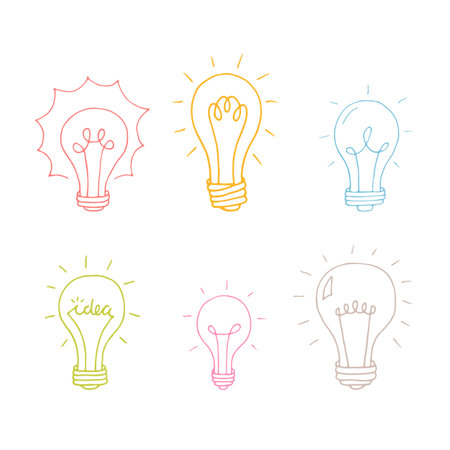 Hand drawn light bulbs. Doodle light bulb. Idea concept. Sketch, minimalistic design. Vector illustrationのイラスト素材