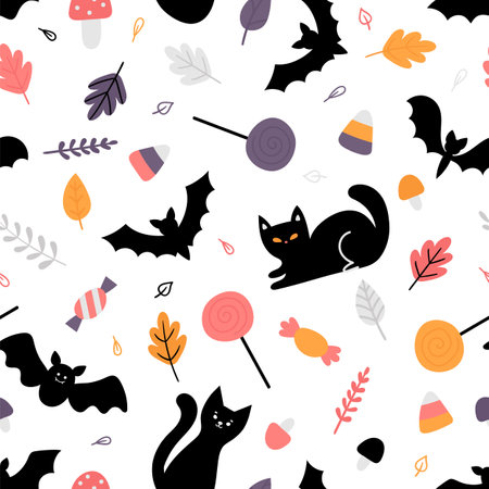 Halloween seamless pattern. Cartoon childish style. Vector illustrationのイラスト素材