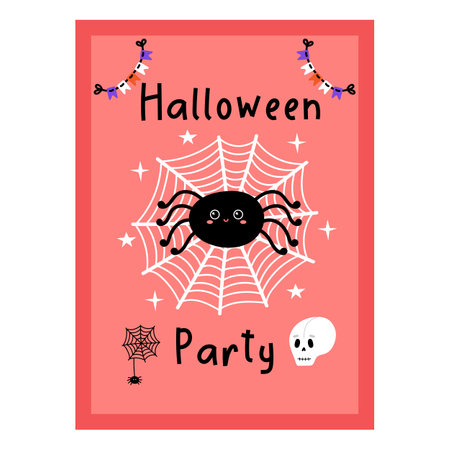 Halloween party poster. Hand drawn placard. Art cover horror night. October 31 holiday evening. Vector illustrationのイラスト素材
