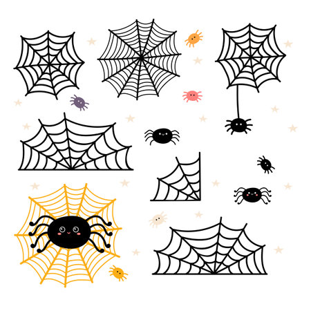 Cobweb set for Halloween design. Cobwebs and spiders web silhouette. Vector illustrationのイラスト素材