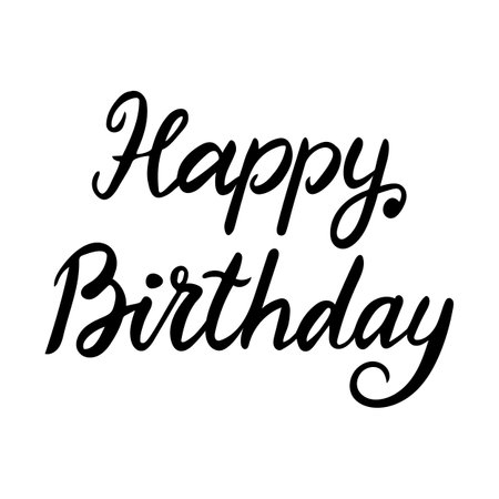 Happy Birthday. Greeting card. Calligraphy, lettering. Hand drawn, design element. Text banner, invitation, postcard. Birthday party. Vector illustrationのイラスト素材