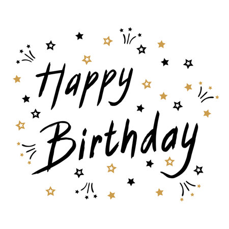 Happy Birthday. Greeting card. Calligraphy, lettering. Hand drawn, design element. Birthday party. Vector illustrationのイラスト素材