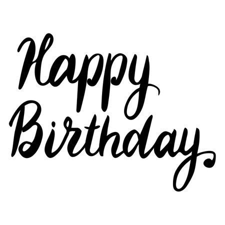 Happy Birthday. Greeting card. Calligraphy, lettering. Hand drawn, design element. Text banner, invitation, postcard. Birthday party. Vector illustrationのイラスト素材
