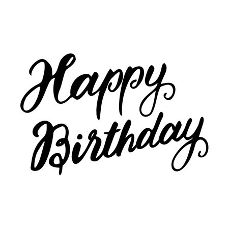 Happy Birthday. Greeting card. Calligraphy, lettering. Hand drawn, design element. Text banner, invitation, postcard. Birthday party. Vector illustrationのイラスト素材