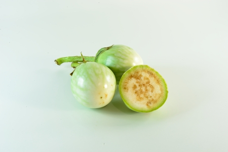 Eat eggplant can lower blood sugar.の写真素材