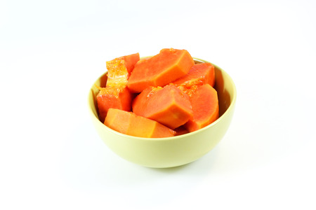 Ripe papaya, cut into pieces.の写真素材