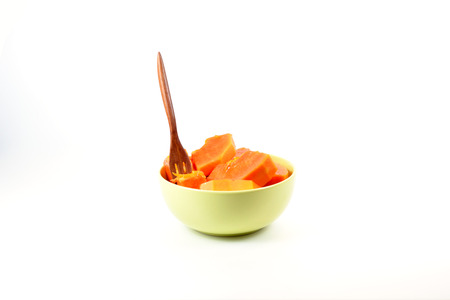 Ripe papaya, cut into pieces.の写真素材