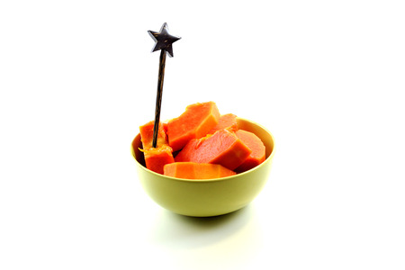 Ripe papaya, cut into pieces.の写真素材