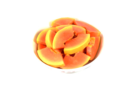 Ripe papaya, cut into pieces.の写真素材