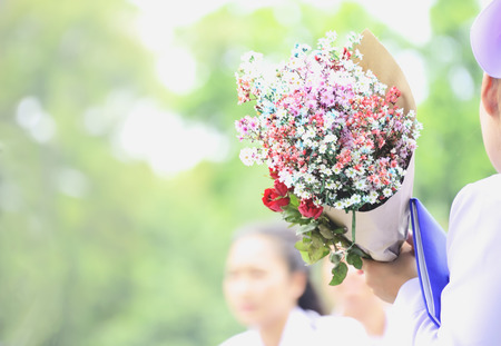 A bouquet of flowers was arranged for others to offer congratulations on the occasion.の写真素材