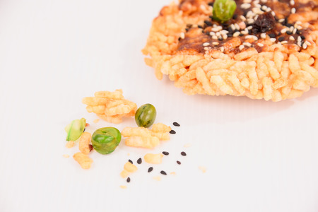 sticky rice debris And whole grains that are broken or fallen from the Rice Cracker.の写真素材