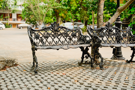 Field chairs are placed at various points for people to sit and relax.の写真素材