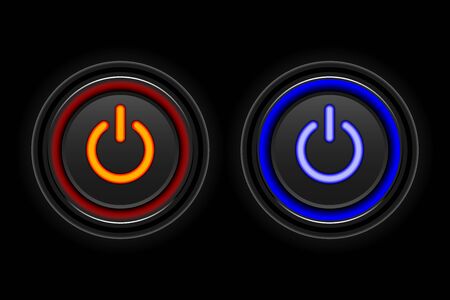 Red and Blue neon button icon on black background