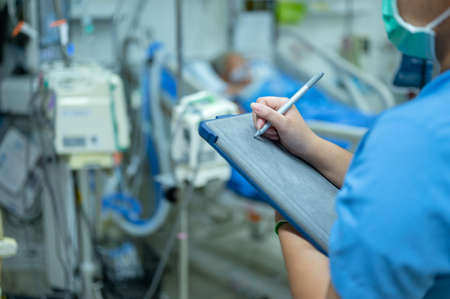 Nurses are checking the function of the hemodialysis machine before use in patients with chronic renal failure.の写真素材
