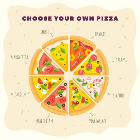 Kind of pizza. Types of pizza illustrationのイラスト素材