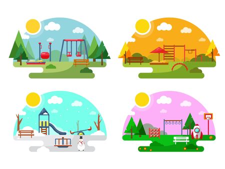 Outdoor playground. Flat style illustrationのイラスト素材