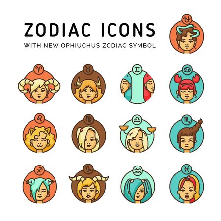 Thirteen zodiac icons with woman illustrationのイラスト素材