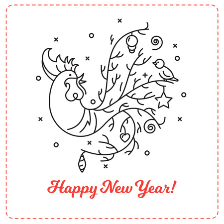 New Year 2017 background. Chinese New Year outline rooster illustrationのイラスト素材