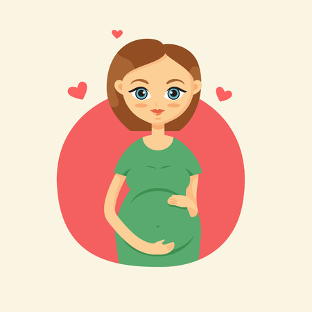 Cute pregnant woman caressing her bellyのイラスト素材
