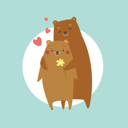 Cute bear in love hugging. Happy Valentine's day postcard. Vector illustration.のイラスト素材