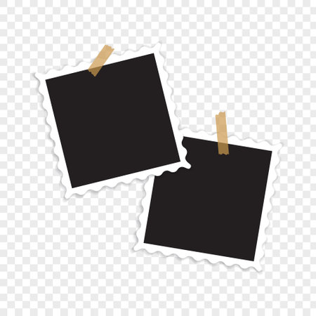 Realistic photo frame mockup. Isolated frame card vintage photography on alpha background. Empty retro image.のイラスト素材