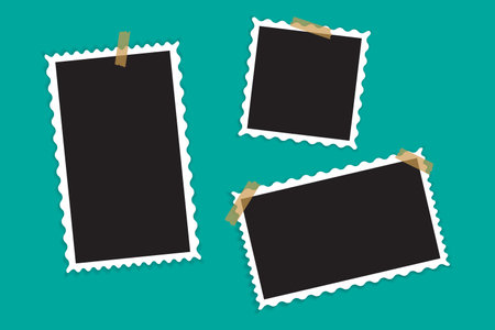 Realistic photo frame mockup. Isolated frame card vintage photography on alpha background. Empty...